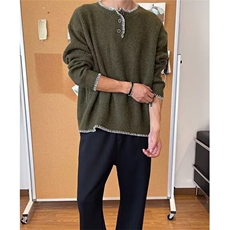 秋冬圆领套头加厚青年针织衫百搭打底衫男士毛衣带纽扣MY223，男装T恤，星座1116A（原606A-3）