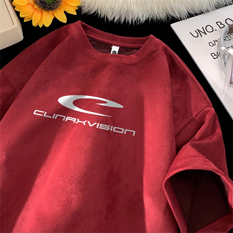 可设48小时发货支持抖音得物来样二开240克重磅美式麂皮绒短袖t恤，男装T恤，电商A486