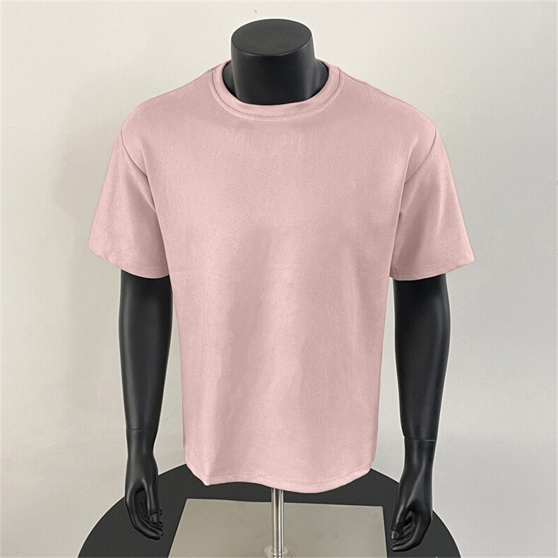 抖音得物直播高品质二开240克美式高街麂皮绒光版纯色短袖t恤12.5，男装T恤，电商A486-1