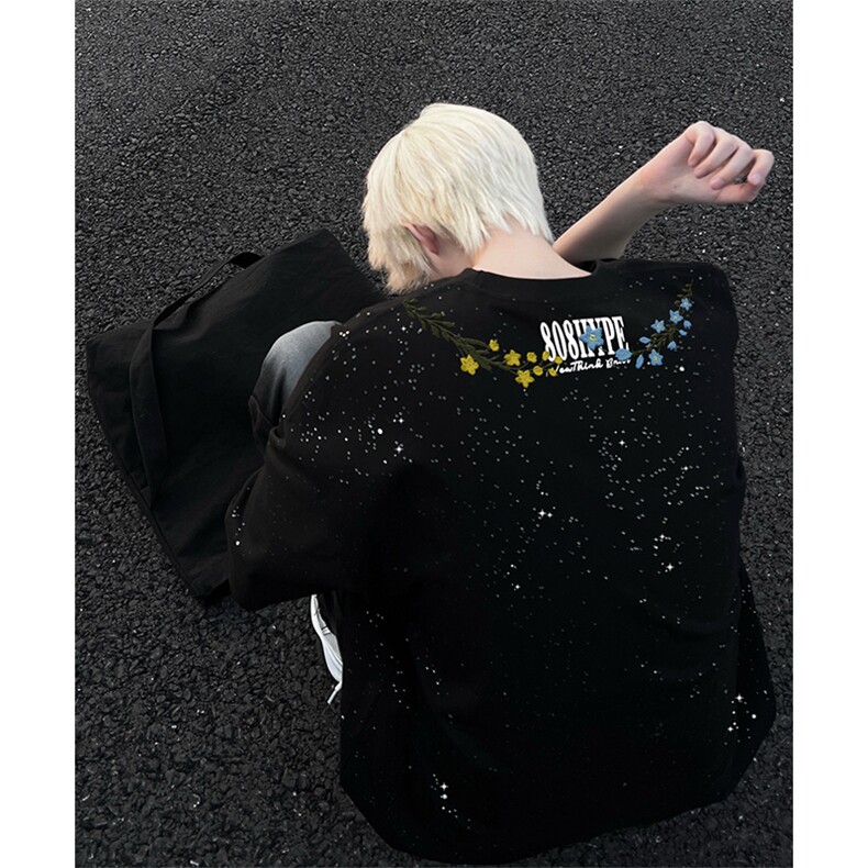 可48小时发货支持抖音得物来样二开美式满天星亮片短袖T恤MTX722,男装T恤,电商A486-1