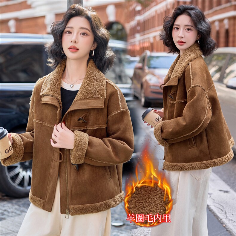 2025年冬季新款时尚鹿皮绒皮毛一体知外套女,女装短外套,沁沁公主