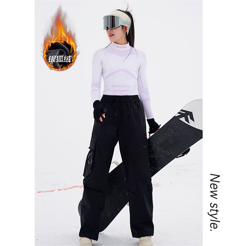 冬季单板双板登山裤男女同款保暖加厚银狐绒滑雪裤K1073J加绒-P90,男装休闲裤,电商A001