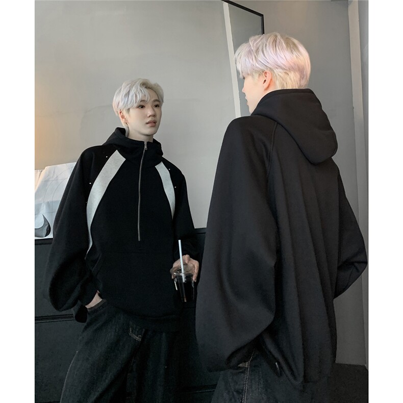 撞色拼接卫衣立领拉链装饰春秋季基础宽松外套JK709-P68,女装短外套,电商C307