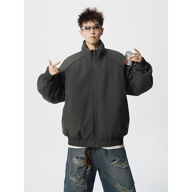 现货美式高街休闲夹克冬季三防立领纯色户外工装加厚棉服外套,男装夹克,电商A486