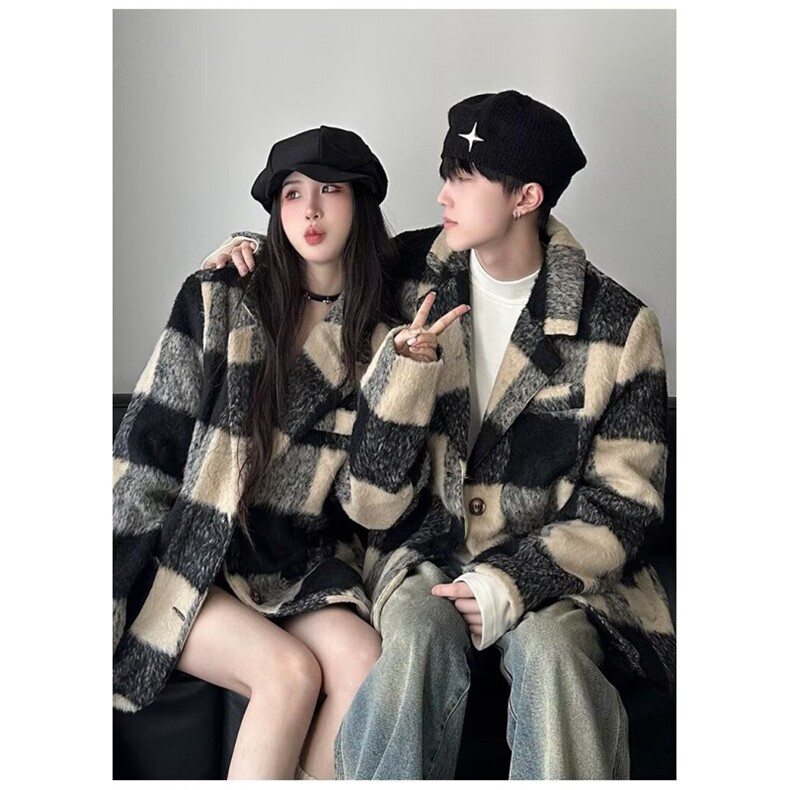 JY440-P76中长款秋冬高级感超好看的格子毛呢外套网图,女装短外套,星座1501-3