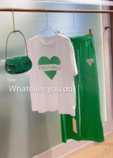 【FSBY】棋盘格爱心Ｔ手工钻工艺超垂感直筒裤，其它，菲莎比娅