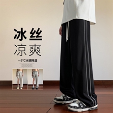 2024夏季新款内景大码港风织带冰丝裤M-5XHK24534-P50，男装休闲裤，电商A022
