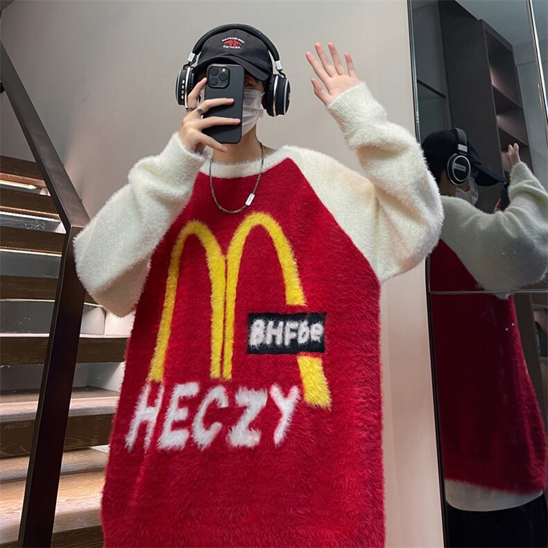 针织衫男韩版潮流拼色高街帅气字母2025冬季ins宽松毛衣MZ320-P60，男装针织衫/毛衣，星座412