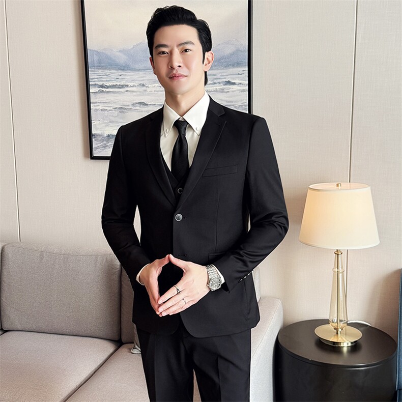 高品质商务休闲微弹西装三件套,男装西服套装,电商D210