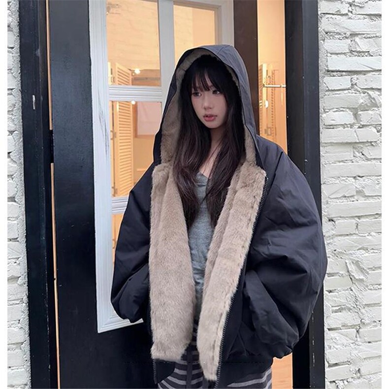 两面穿现货重磅短款座山雕棉衣男女双面穿毛毛绒棉服加厚外套,男装棉衣,电商A486-1