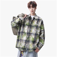 衬衫男春季新款港风宽松大码扎染长袖衬衣CS3098-特P30，男装衬衫，星座214-3