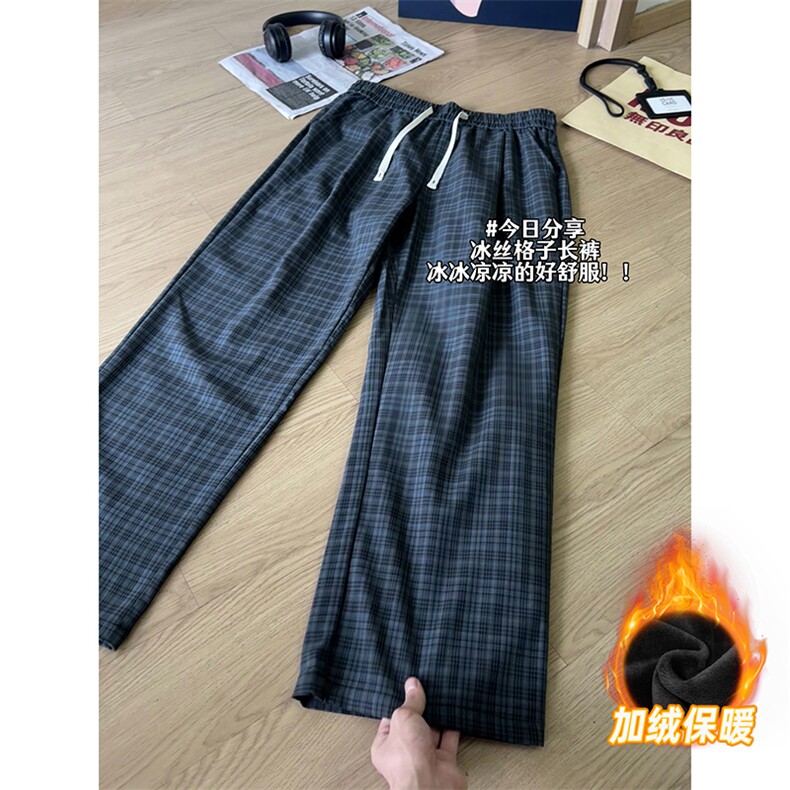 XK468-2JR-P38加绒秋冬灰色格子裤男松弛感美式休闲阔腿直筒裤,男装卫衣,电商A178