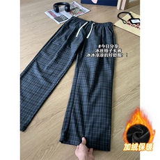 XK468-2JR-P38加绒秋冬灰色格子裤男松弛感美式休闲阔腿直筒裤，男装卫衣，电商A178