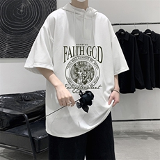 LD54388-P45NASA连帽短袖t恤男大码胖子带帽五分袖中袖，男装T恤，电商A040