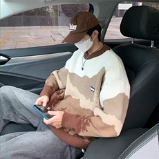 情侣复古毛衣男冬款圆领慵懒风针织衫外套加厚鹿毛绒M5545P50，男装针织衫/毛衣，星座1116-2
