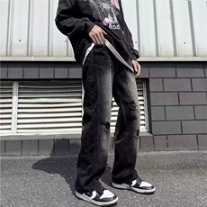 复古做旧破洞牛仔裤男夏季直筒宽松大码阔腿长裤高街潮牌拖地裤子，男装牛仔裤，星座218-1（原230）
