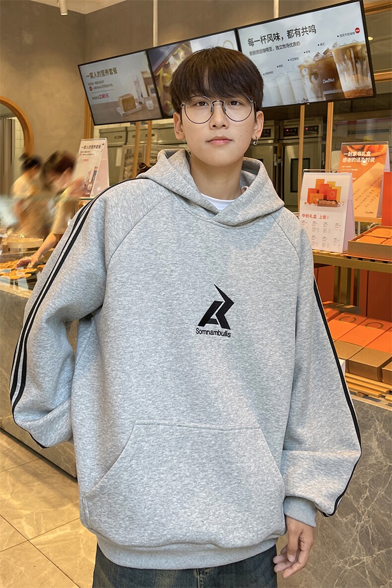 主推港风复古织带运动连帽刺绣情侣卫衣重磅外套男女G1065P58,女装短外套,电商A339