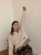 2025时尚百搭新品开衫外套条纹短款简约女，女装针织衫/毛衣，洛丽兰可