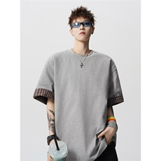 网图港风潮流简约假两件2026短袖t恤夏季大码百搭上衣YY816-P32，男装T恤，电商C216