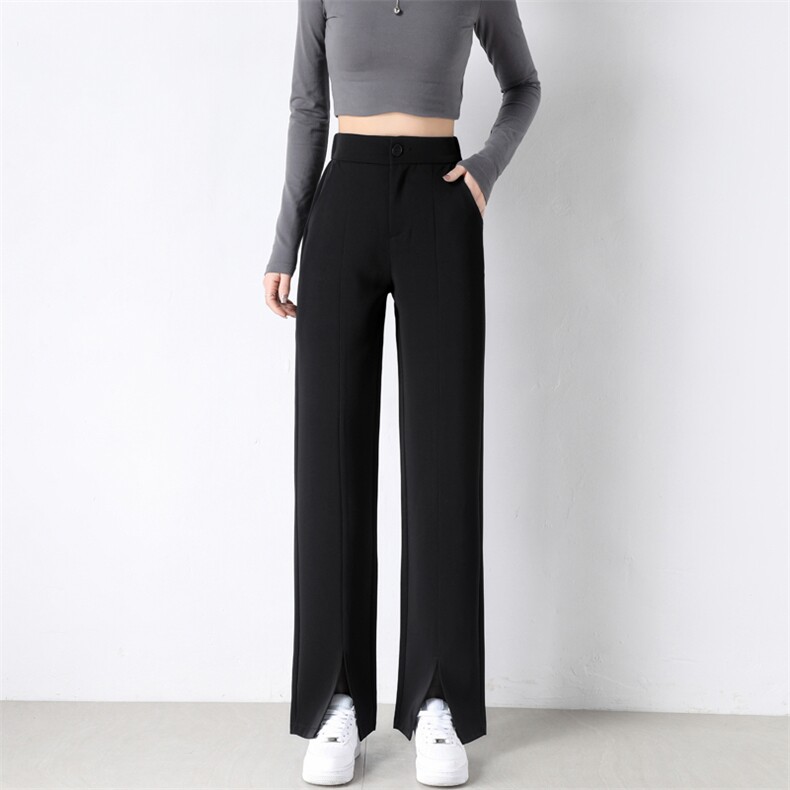 新款休闲纯色舒适前开叉西装裤，女装休闲裤，魅途羊绒