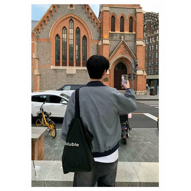 美式黑白千鸟格纹短外套男秋季新款上衣运动休闲夹克A727-P56,男装夹克,星座1109-3