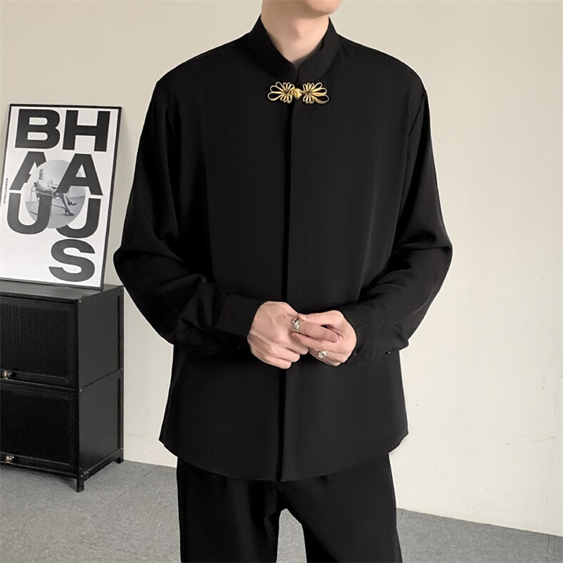莫代尔衬衫男士结婚登记搭配影楼拍照长袖正装结婚黑色衬衣,男装衬衫,星座909