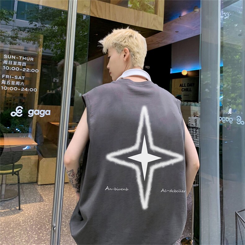 特P19控38220g纯棉美式宽松背心男女无袖t恤潮CB3165,男装T恤,电商B370