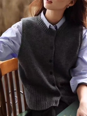 2025年秋季时尚百搭通勤简约休闲口袋开衫马甲，女装马甲，犀桦羊绒