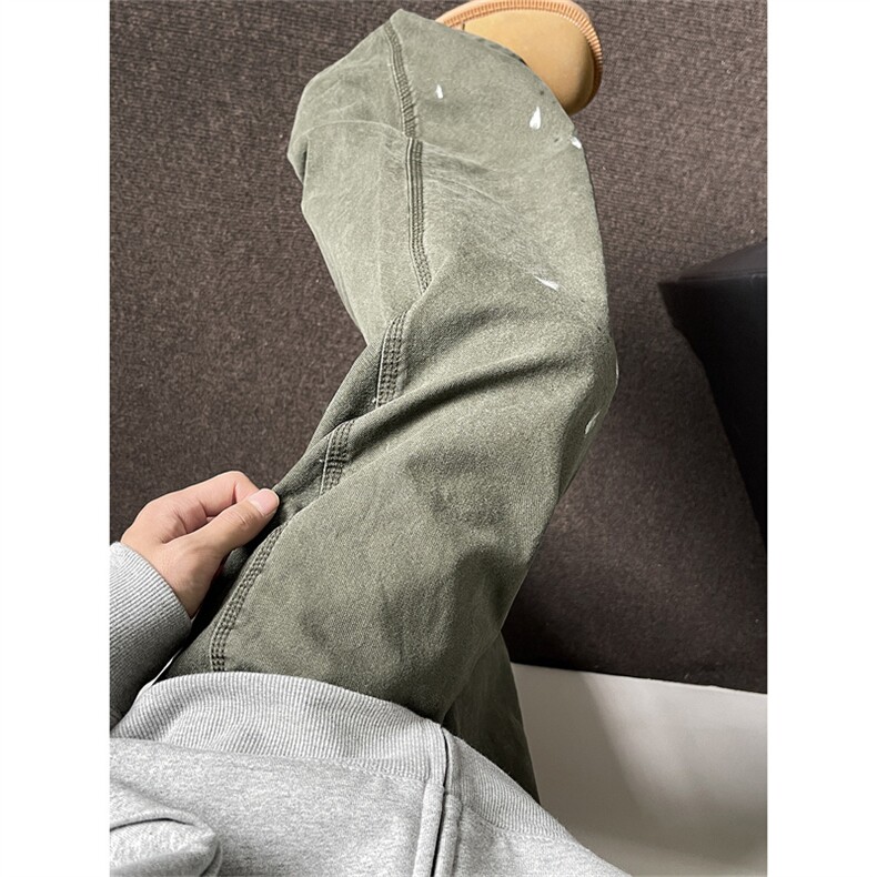 新款美式复古泼墨直筒工装牛仔裤男女宽松阔腿休闲长裤B00455-p58图片