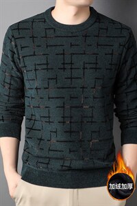 G878冬季男士圆领毛衣天鹅绒提花加绒针织加绒打底衫男装保暖P72，男装针织衫/毛衣，电商B360