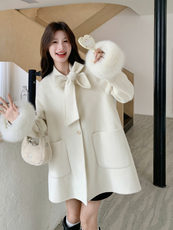 新款！冬装真狐狸毛双面羊毛呢大衣2C133-8991-P360-K498，女装毛呢外套，2C133