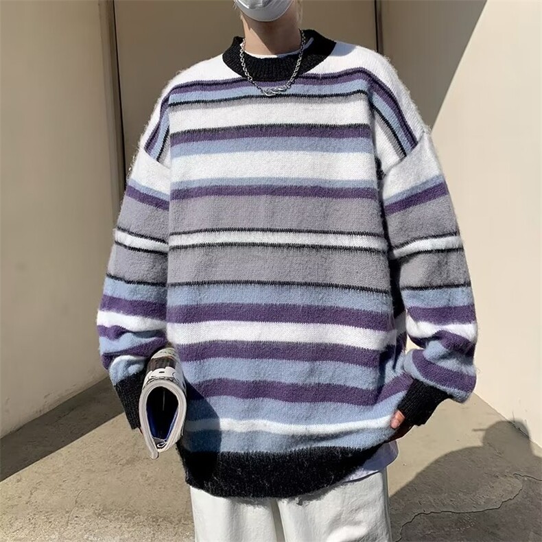 秋冬季美式高街设计感条纹毛衣男休闲圆领保暖针织衫套头HM27-p48,男装针织衫/毛衣,星座1008