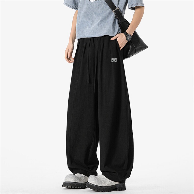 特批P40无差价25夏季潮流轻薄棉麻贴标宽松大码拖地弯刀裤男K5965，男装休闲套装，电商A001-1