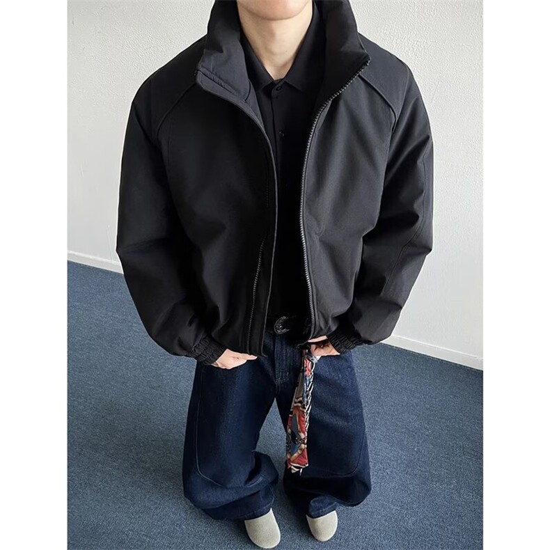 春秋纯色拉链立领条纹软壳休闲通勤宽松百搭外套春季上衣夹克男潮，男装夹克，星座506A