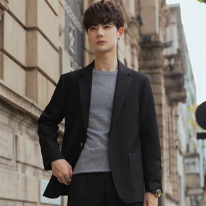 休闲西装男士套装高级感港风ins韩版绿色男上衣套装8933P245控408图片