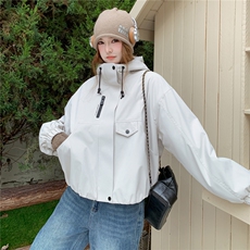 米白色连帽加厚绒派克棉服女秋冬2025新款韩系小个子短款冲锋衣，女装棉衣/棉服，2C218