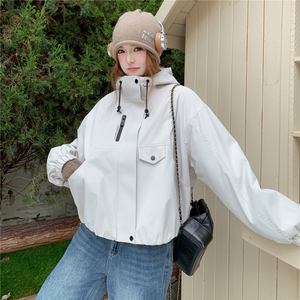 米白色连帽加厚绒派克棉服女秋冬2025新款韩系小个子短款冲锋衣图片