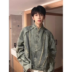 水洗牛仔外套男春秋款潮牌高街宽松休闲做旧痞帅夹克J8901