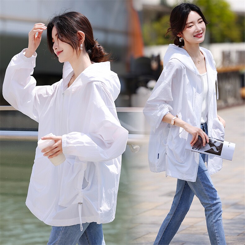中长款风衣外套宽松型夏季早秋防紫外线薄外套,女装风衣,鑫源服饰