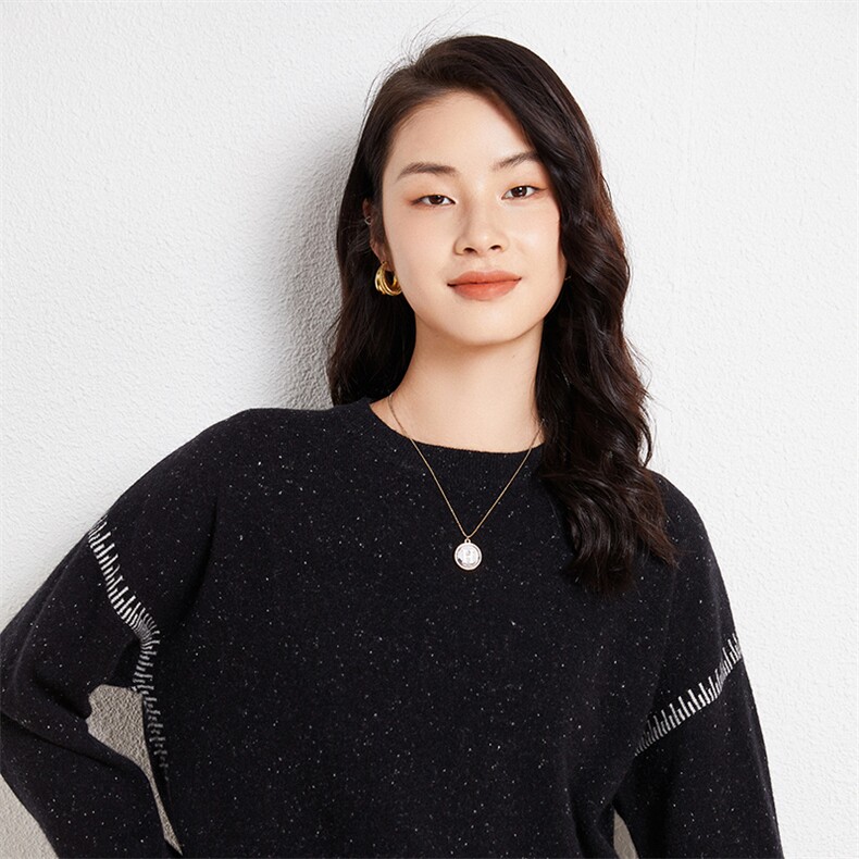 新款女士圆领长袖35%羊绒衫潮牌潮流休闲百搭针织毛衣,女装羊绒衫,兰皓羊绒