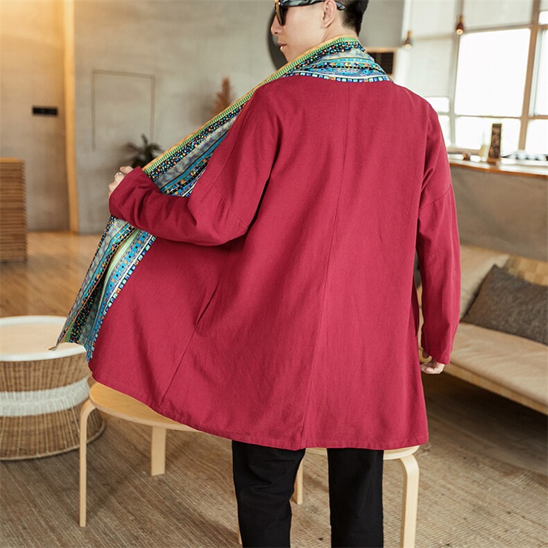 大码风男装花色风衣复古斗篷披风大氅汉服6020-1-8816/特,男装风衣,电商B275
