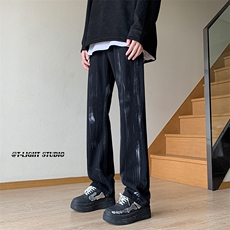 B221美式ins高街暗黑小众喷墨直筒休闲裤子LK23040-P60控78，男装牛仔裤，电商B221