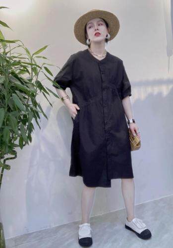 现货，新款纯色圆领不规则连衣裙，女装连衣裙，瑟拉·女人缘