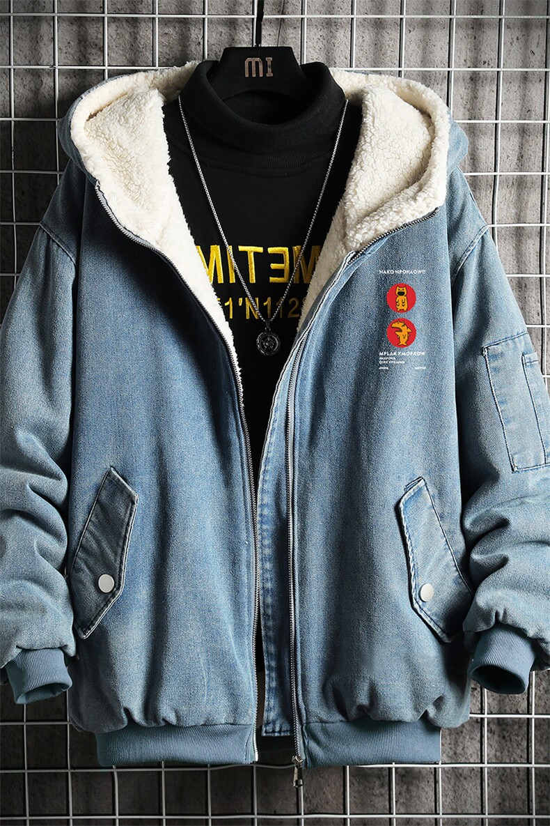 NM53093-P140牛仔外套男大码加厚加绒棉衣男羊羔毛棉服男,男装棉衣,电商A040A