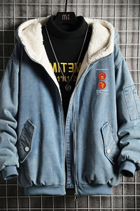 NM53093-P140 牛仔外套男大码加厚加绒棉衣男羊羔毛棉服男图片