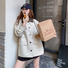 pu皮领拼接工装风衣外套女春秋2025新款爆款高级感学院风夹克上衣，女装风衣，2C372