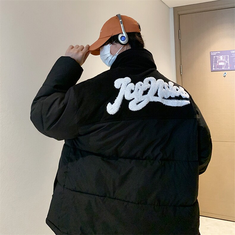 冬季字母贴标棉衣男立领拼接男士棉服潮流棉袄子A266-WMY8623-P75,男装棉衣,电商A266