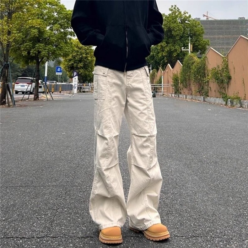 美式复古工装长裤男女春秋高街潮牌宽松休闲直筒多口袋水洗牛仔裤图片