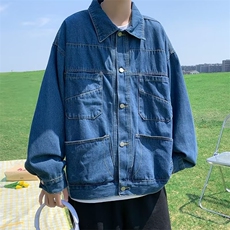 春秋潮牌ins夹克牛仔衣韩版复古宽松深蓝牛仔外套男W6977-P48，男装夹克，星座512-2