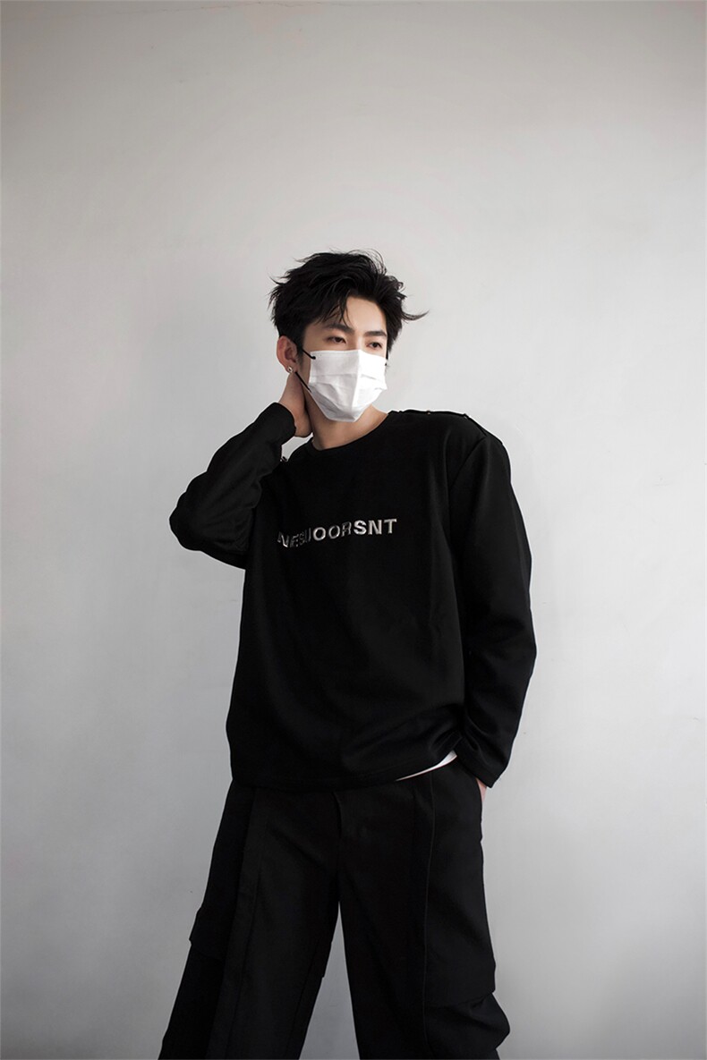 明星私服现货春款飞机扣不对称双肩设计打底T恤潮流高街卫衣P55,男装卫衣,电商B319